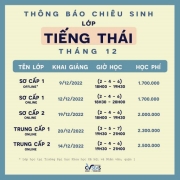 THÔNG BÁO CHIÊU SINH CÁC LỚP TIẾNG THÁI THÁNG 12/2022